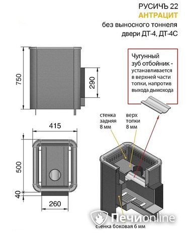 Дровяные печи-каменки Везувий Русичъ Антрацит 22 (ДТ-4С) без выноса в Красноярске