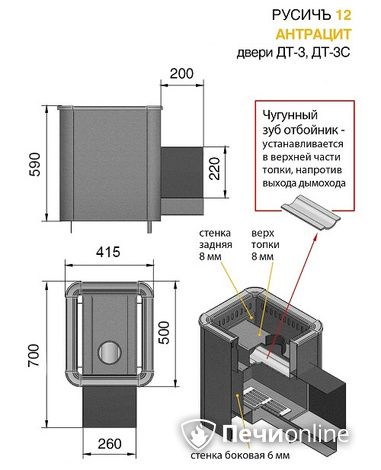 Печь для бани Везувий Русичъ Антрацит 12 (ДТ-3С) в Красноярске