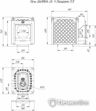 Дровяная банная печь Теплодар Былина-24 Ч Панорама (1.1) в Красноярске