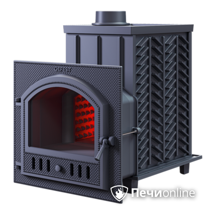 Дровяная банная печь Гефест ЗК-30 (П) чугунная дверца со панорамным стеклом закрытая каменка в Красноярске