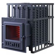 Дровяная банная печь Гефест ЗК в сетке-30 (М) ЗК чугунная дверца со стеклом