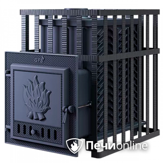 Дровяная банная печь Гефест в сетке-25 чугунная дверца сетка-каменка в Красноярске