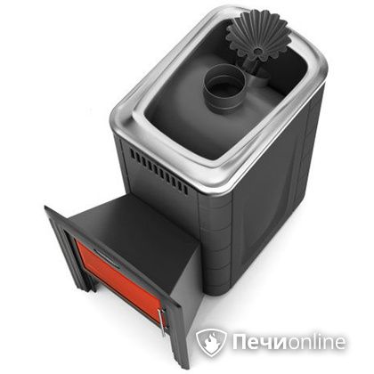 Дровяная банная печь TMF Ангара 2012 Carbon Витра с закрытой каменкой антрацит в Красноярске