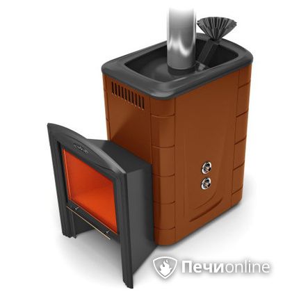 Дровяная банная печь TMF Гейзер 2014 Inox Витра с теплообменником терракота в Красноярске