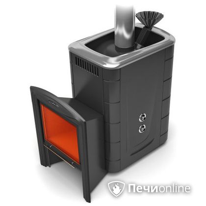 Дровяная банная печь TMF Гейзер 2014 Inox Витра с теплообменником антрацит в Красноярске