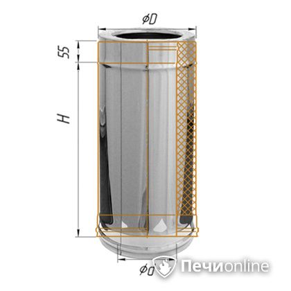Сэндвич труба Феррум Дымоход утепленный 0.5/оцинкованный d-200/280 L=0.5м по воде. aisi в Красноярске